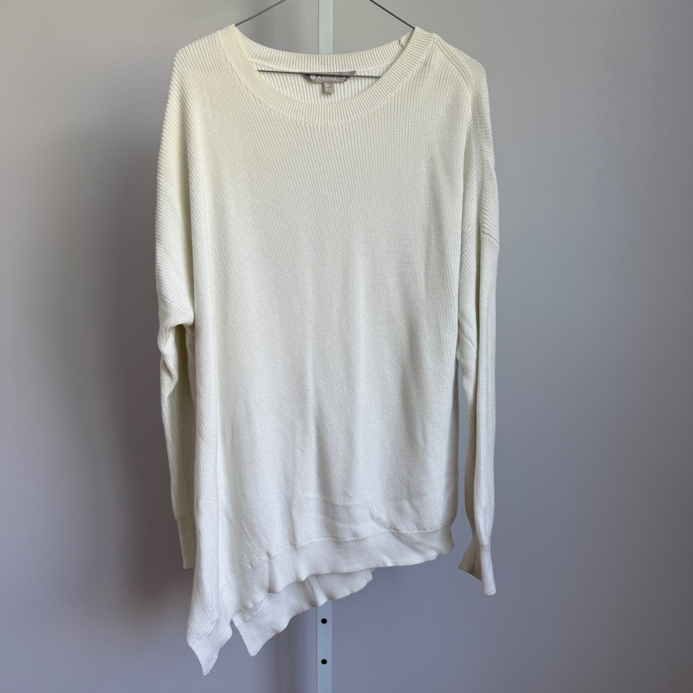 Athleta Cotton Silk Relaxed Lagenlook Asymmetrical Hem Knit‎ Pullover XL Ivory